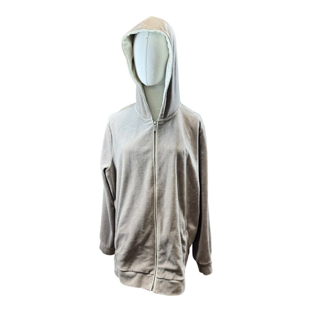 Lauren Ralph Lauren XL Velour Zip Up Hoodie Sweatshirt Tan Beige Plus Size LRL